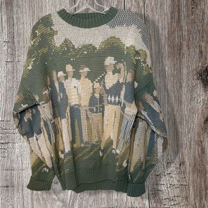 Crossings Vintage-Inspired Green Graphic Crewneck Sweater size large